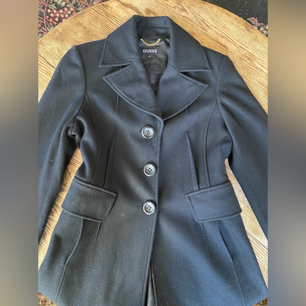 Guess Wool Peacoat Size M Black
